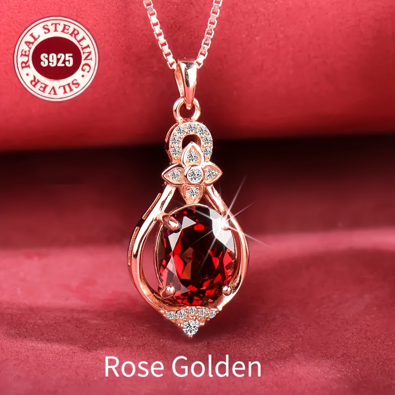 925 Sterling Silver Natural Pomegranate Red Pendant Necklace